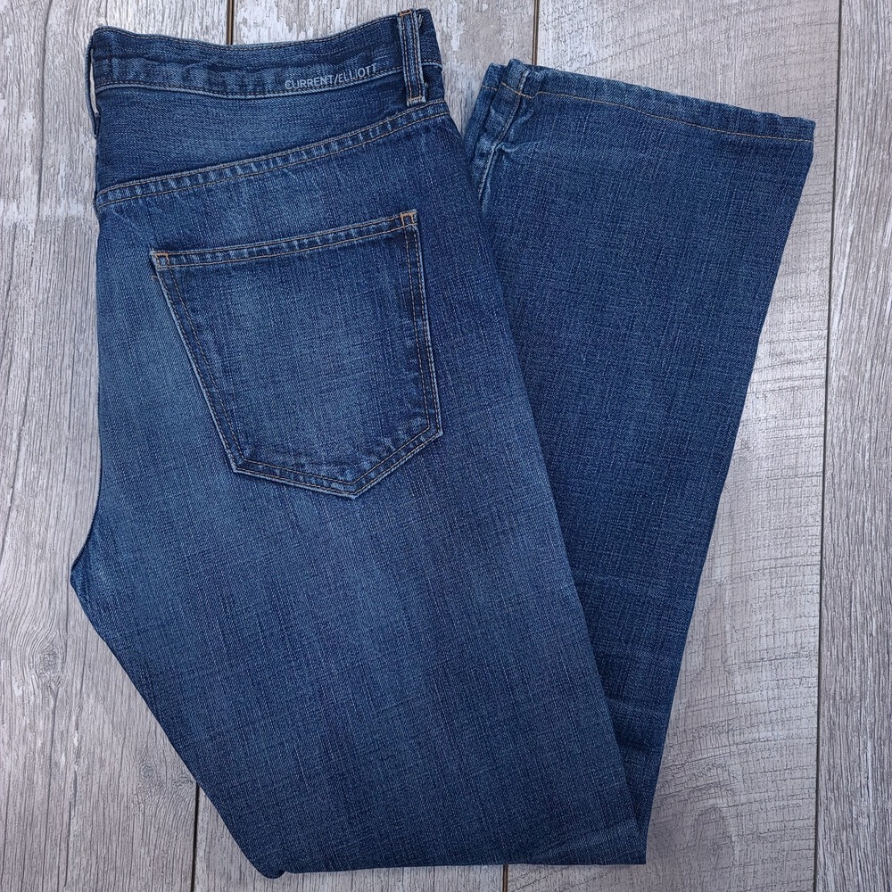 Current Elliott Mens Denim Straight Leg Jeans 34x33 Medium Blue Mid Rise Pants